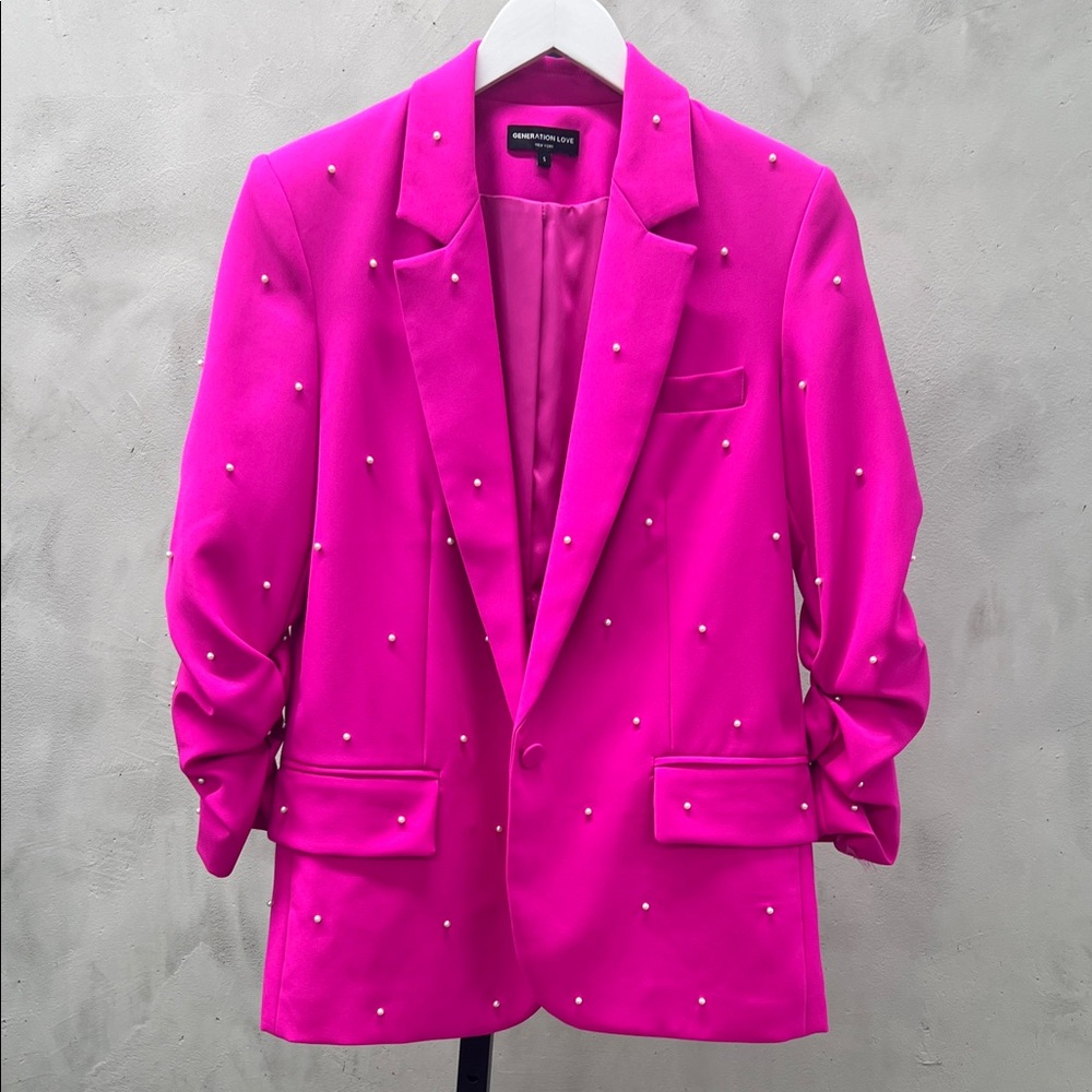 Generation Love Pink Pearl Embellished Women's Blazer